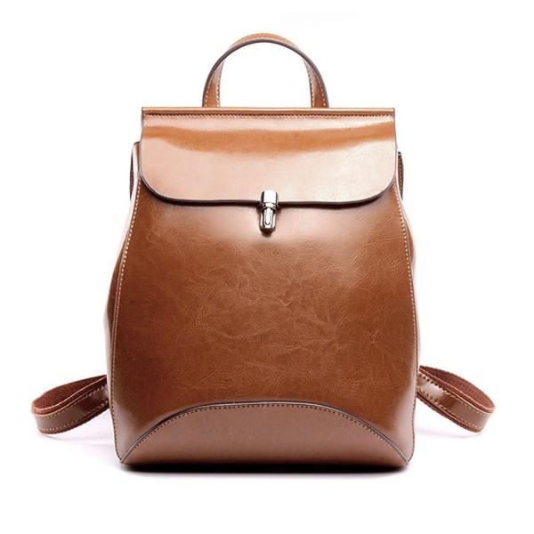 Women's Leather Backpack Casual Daypack - Brown - CA1827UATRZ