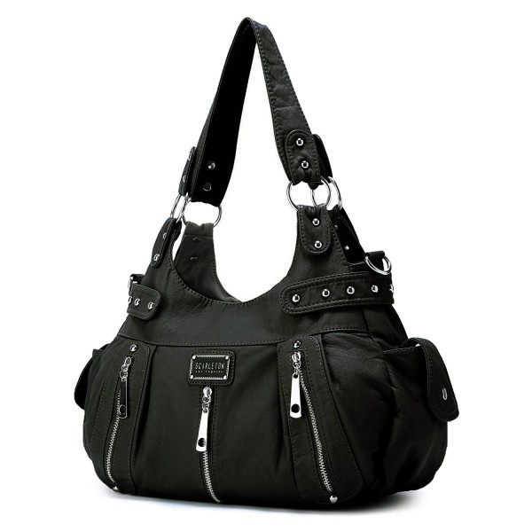 Scarleton 3 Front Zipper Washed Shoulder Bag H1292 - Black - CH11GR7X82J