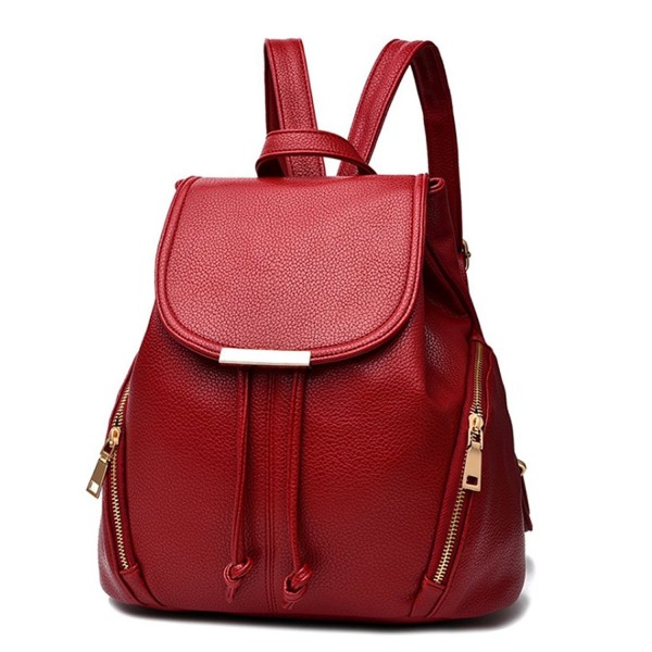 Fashion School Leather Backpack Shoulder Bag Backpack for Women & Girls Casual - Style 1 red ...