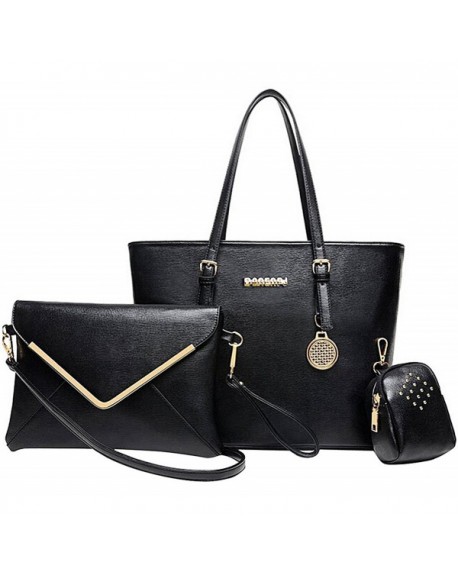 Women 3 Piece Tote Bag Pu Leather Handbag Purse Bags Set Black2 Cn121mk6cvj 6987