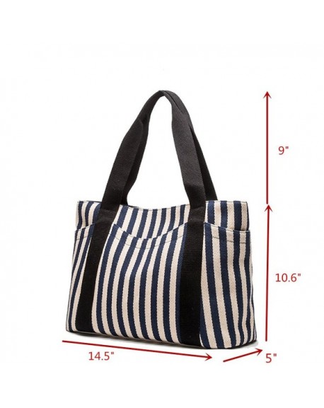 Striped Cotton Heavy Canvas Shoulder Hand Bag for Women Zipper Topwith ...