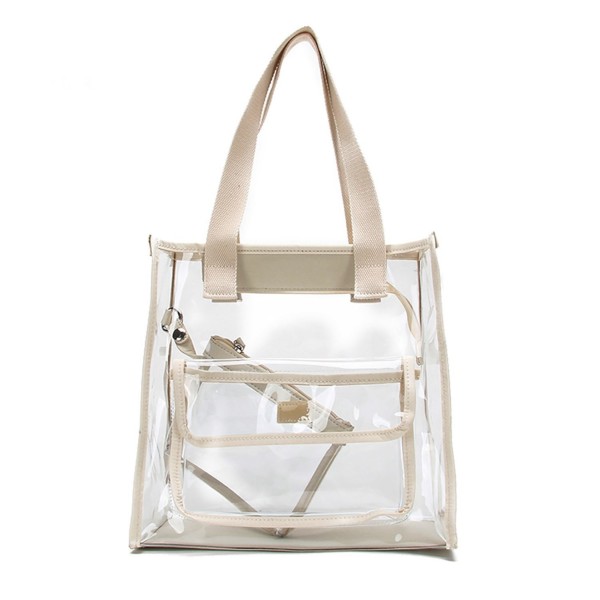 Two Piece Clear Bag Set Tote and Pouch Combo - Ivory - CJ12NAHQMS4