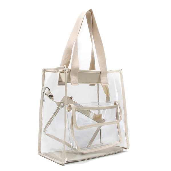 Two Piece Clear Bag Set Tote and Pouch Combo - Ivory - CJ12NAHQMS4