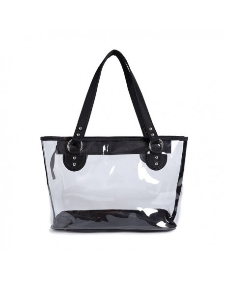 Clear Top Handle Tote Bag with Large Zipped Compartment - Black ...