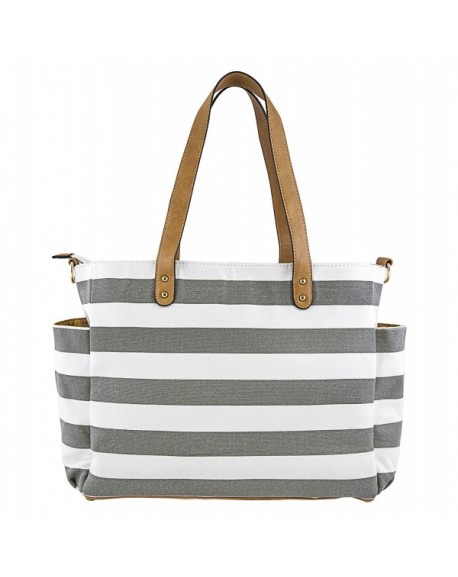 Gray Stripe Tote Bag by White Elm -The Aquila - Canvas & Vegan Leather ...