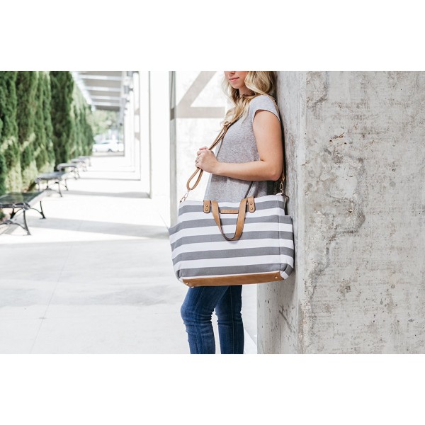 Gray Stripe Tote Bag by White Elm -The Aquila - Canvas & Vegan Leather ...