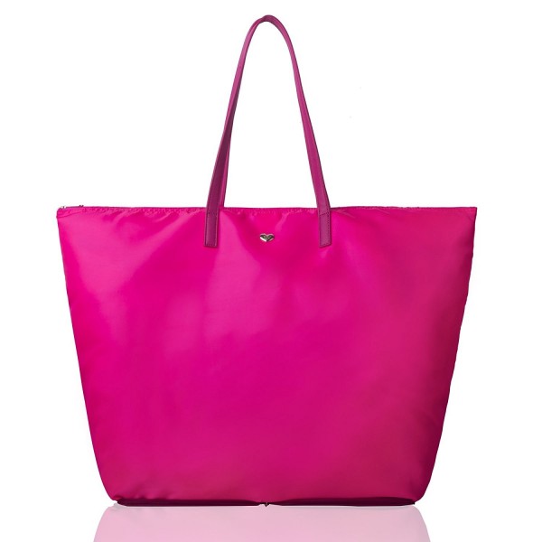 Women's Portable Polyester Shopper Tote with Zipper Closure - Hot Pink ...