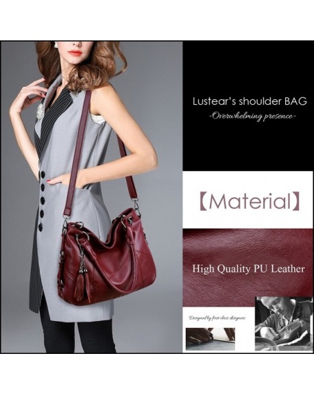 Soft Leather Handbag Hobo Style Purse Tote Shoulder Bag With Tassel For ...