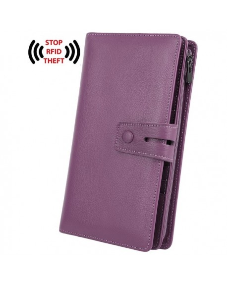 Womens Rfid Blocking Leather Large Capacity Wallet With Removable Checkbook Holder Lavender 0181