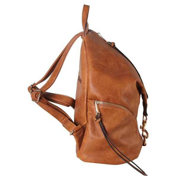 PU Leather Fashion Backpack with Zipper Pockets on Both Side Womens