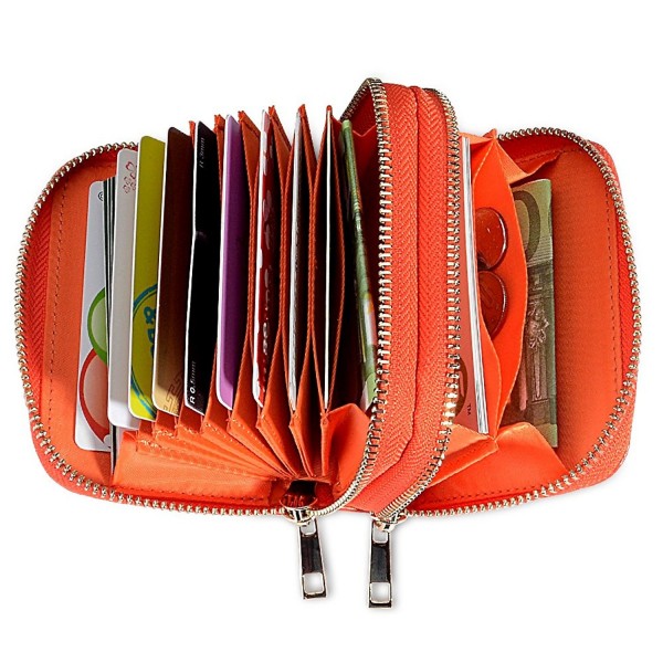 Women Credit Card Wallet RFID Blocking Genuine Leather Double Zipper ...