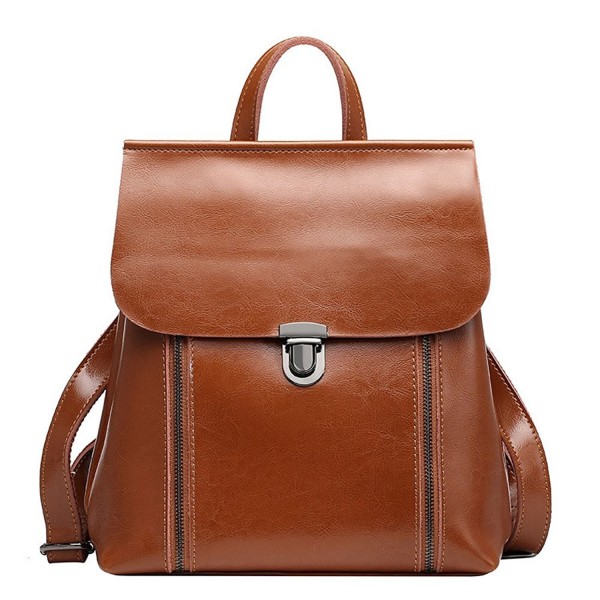 Women's Genuine Leather Backpack Purse Waterproof Handbag - BROWN ...