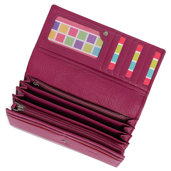 Womens Real Leather Large Multisection Concertina Wallet with Coin