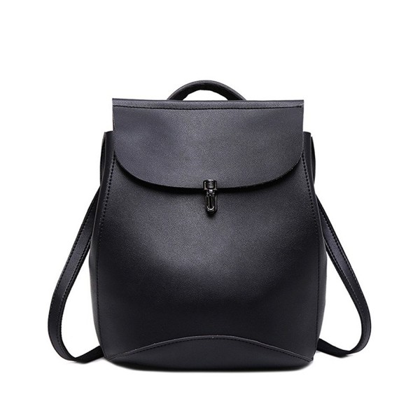 Women Ladies Leather Backpack Purse Casual Travel Bag Small - Black - CU186M426Z4