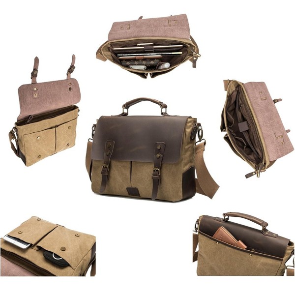Vintage Real Leather Canvas Satchel Messenger Bag Laptop Briefcase ...