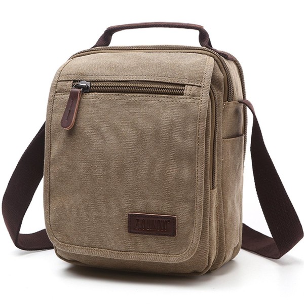 Mens Canvas Messenger Bag Shoulder Bag Cross Body Bag - khaki - C6187T30X40
