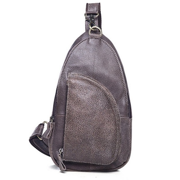 Men's Full Grain Leather Chest Bag Cross Body Sling Backpack - gray ...