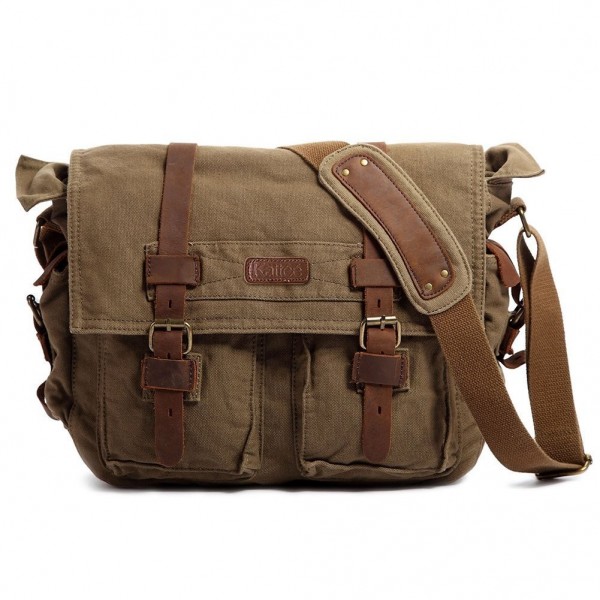 Kattee Retro Unisex Canvas Leather Messenger Shoulder Bag Fits 14.7 ...
