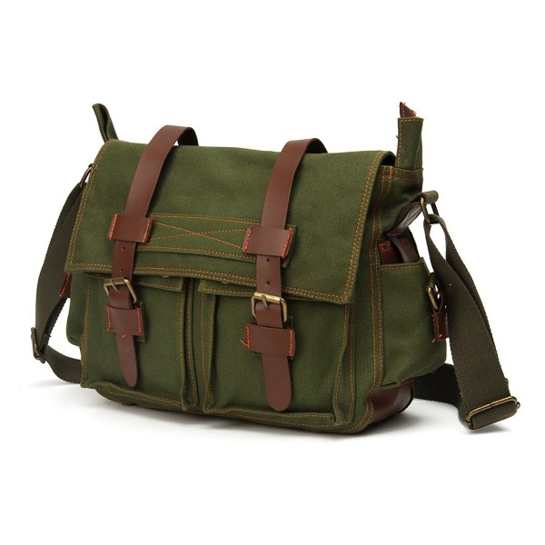 Vintage Canvas Leather Military Shoulder Messenger Bag - Green ...