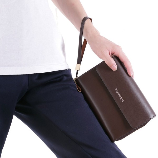 Men's Genuine Leather Zipper Wallet Handbag Organizer Checkbook Purse ...