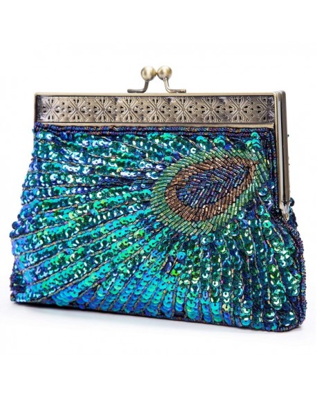 Vintage Beaded Sequin Peacock Clutch Purse Evening Bags - Peacock Blue ...