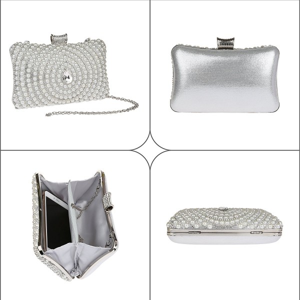 Womens Metallic Box Clutch Glitter Evening bag Faux Pearl Minaudiere ...