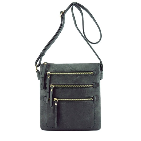 Multi Zipper Pocket Double Compartments Hipster Crossbody Bag - Dark ...